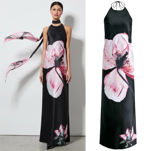 Alice + Olivia Montana Floral Tie-Back Halter Maxi Gown Size 0 NWT - Picture 12 of 17